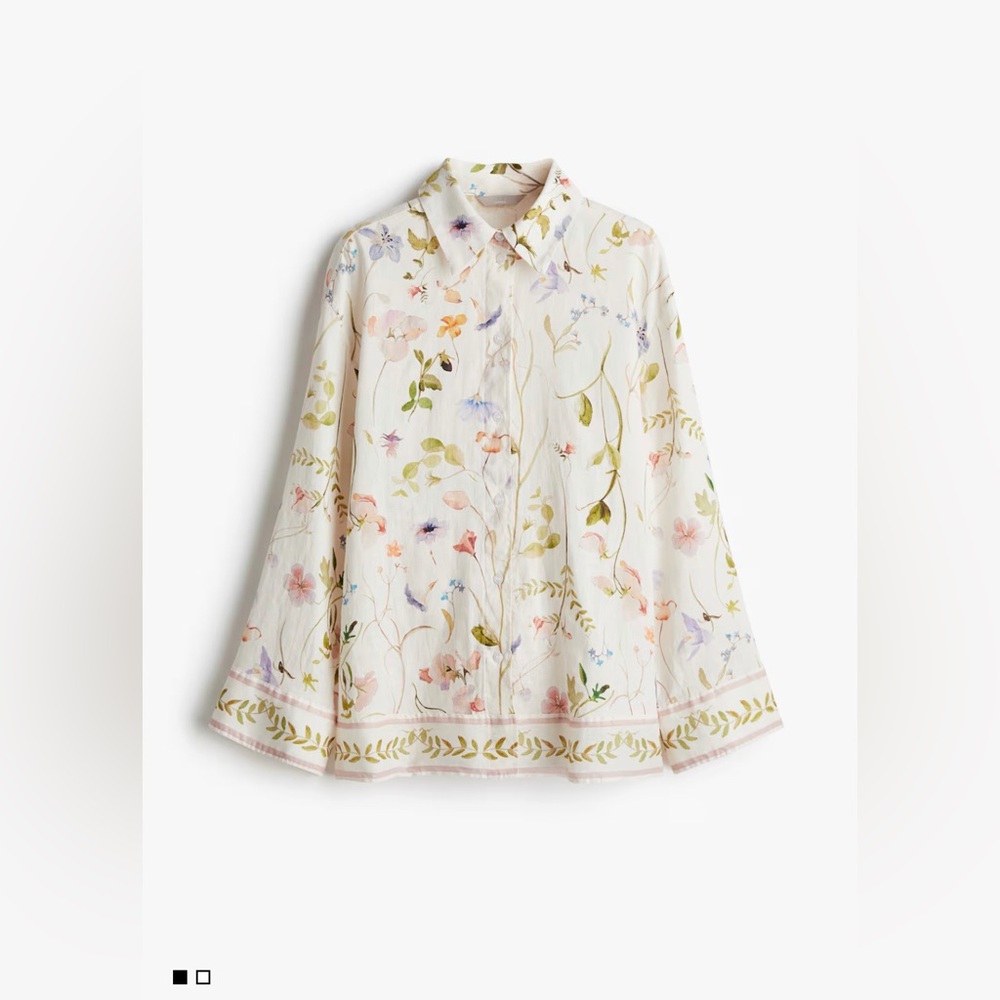 Brand New with Tag 100% Linen Floral Long Sleeve Blouse